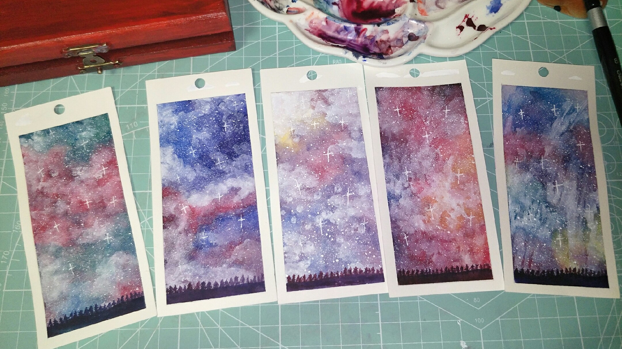 呐呐水彩超简单的少女心星空书签教程
