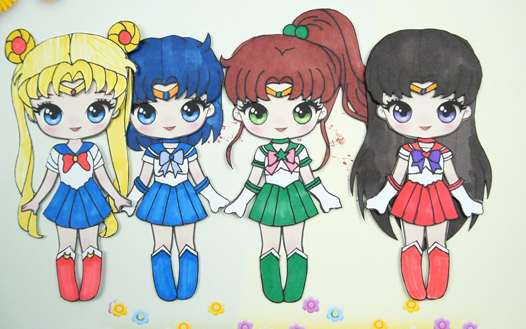 美少女战士纸娃娃手绘,木野真琴水手木星变身装手工贴纸