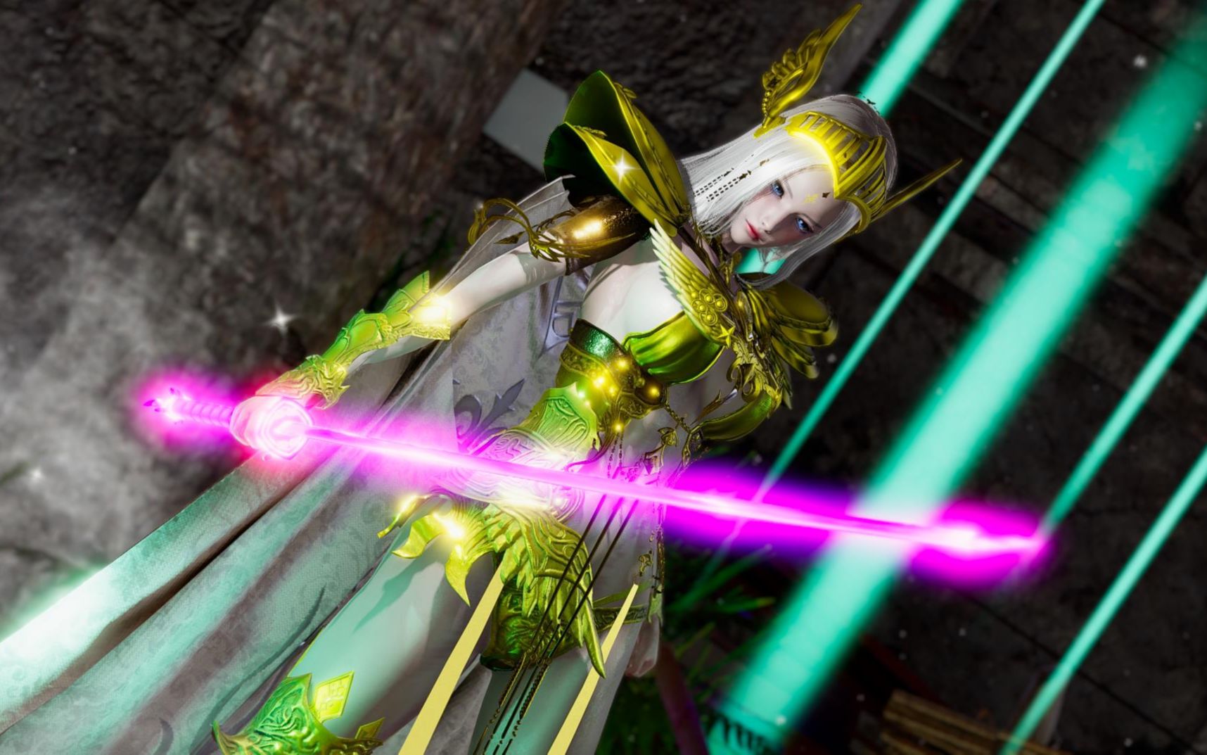 【dnf】自制diy女鬼剑士黄金圣斗士联动龙袍,自带buff变身特效(赛丽亚