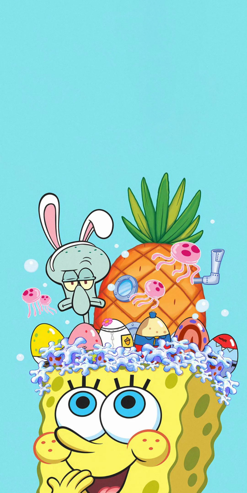 新年海绵宝宝抓水母