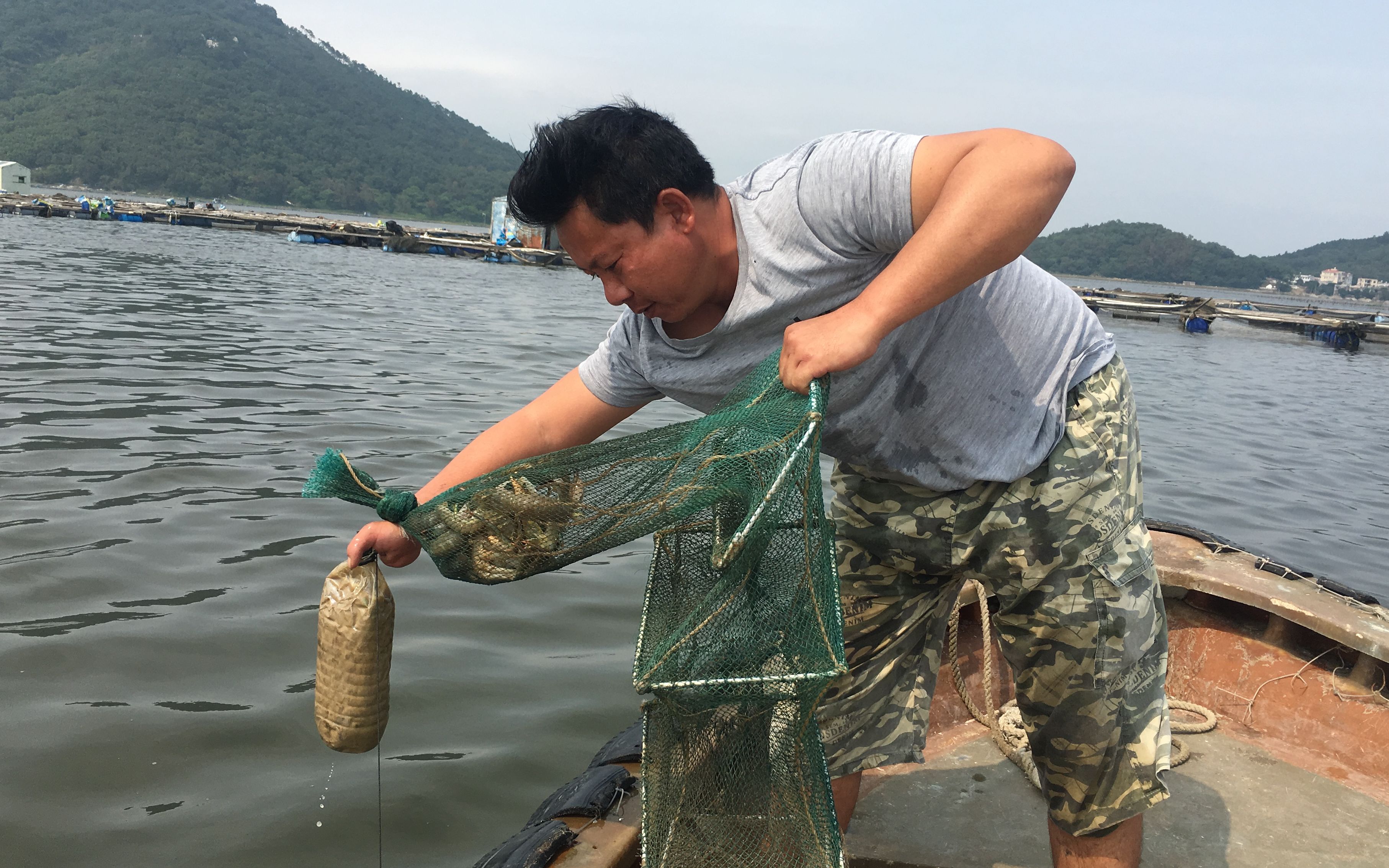 阿华开船出海,收昨天放的地笼,拉起来满满的全是好海货,好激动