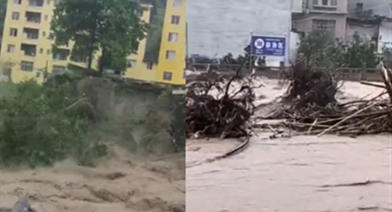 重庆多地迎强降雨天气河流水位暴涨 中学围墙被暴雨冲垮操场被淹哔哩哔哩bilibili