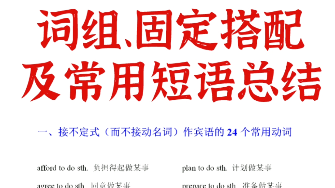 高中英语词组固定搭配及常用短语总结,100页干货哔哩哔哩bilibili