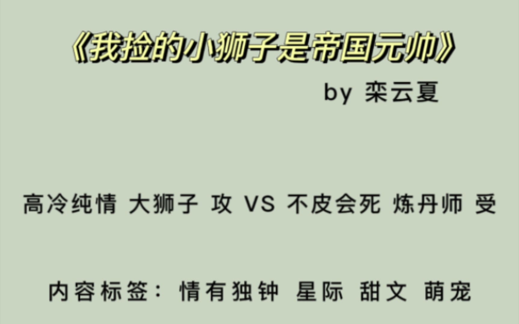 【原耽推文】《我捡的小狮子是帝国元帅》by栾云夏 星际 甜文 4星推荐哔哩哔哩bilibili