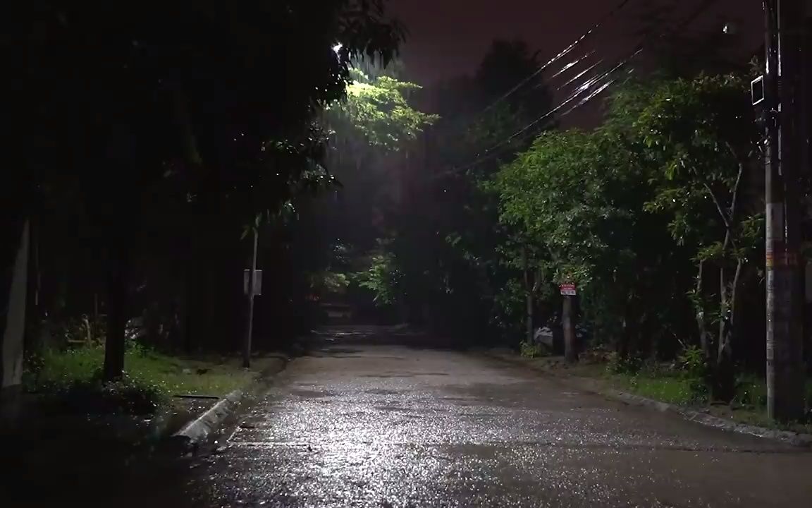 [图]【2小时】细雨打在安静的夜路上，缓解失眠，帮助睡眠，优美的白噪音