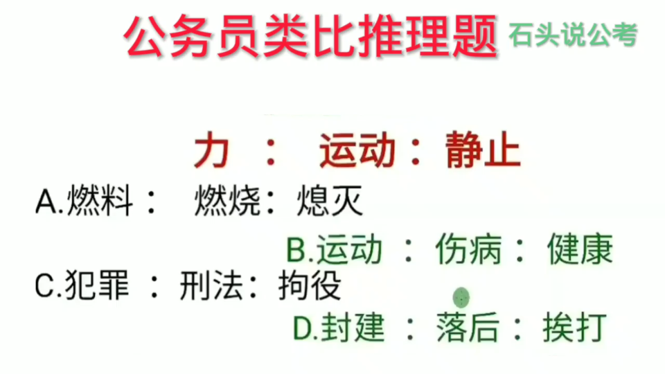 公考题:经典的“三段式“公考类比推理真题,题干部分“力、运动与静止”是什么关系哔哩哔哩bilibili