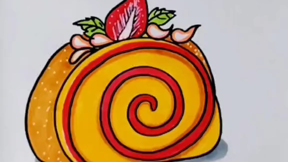 《草莓蛋糕卷》简笔画#创意儿童画#零基础学画画