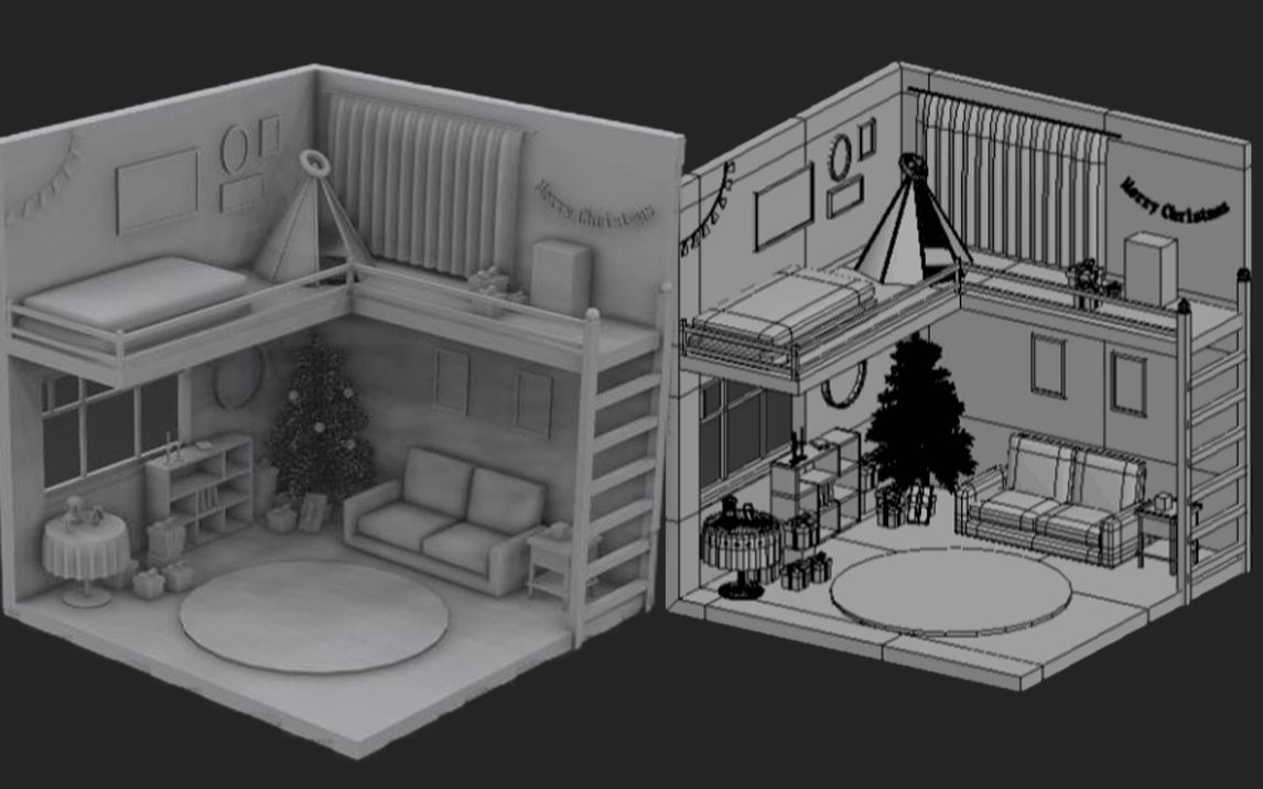 【3dmax建模】零基础室内场景建模教程,轻松制作圣诞小房间