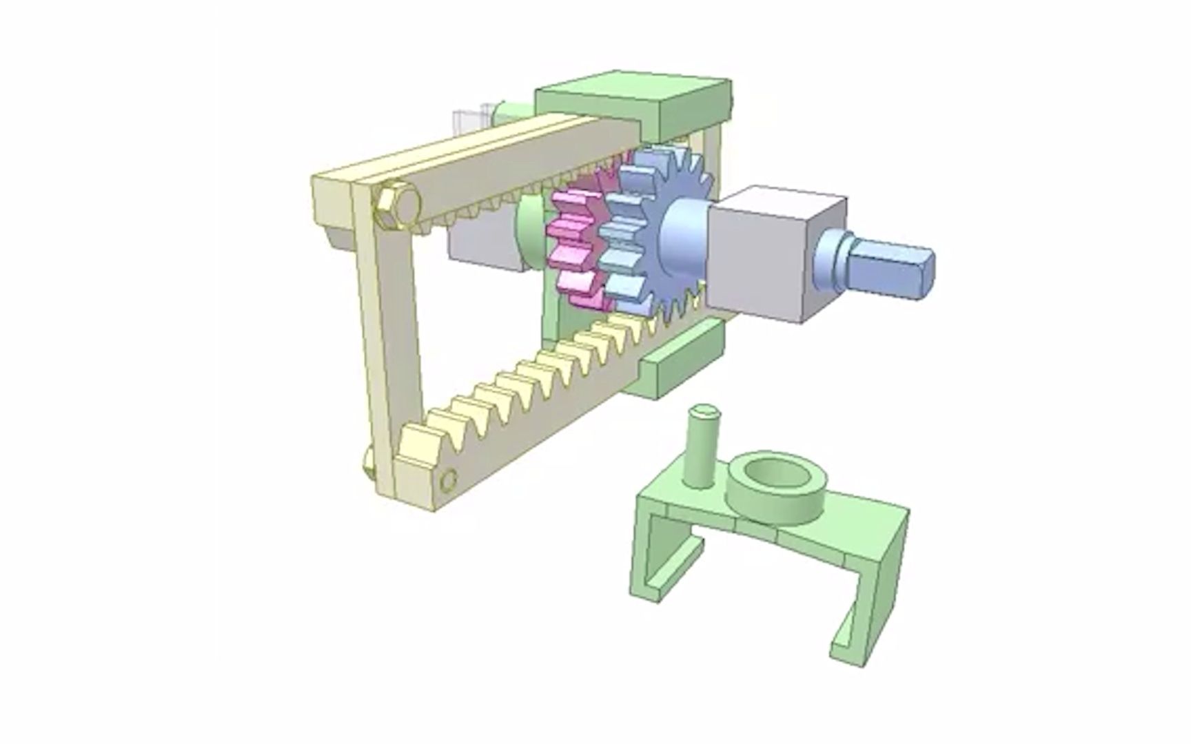 一种异向旋转齿轮实现同向移动的机构