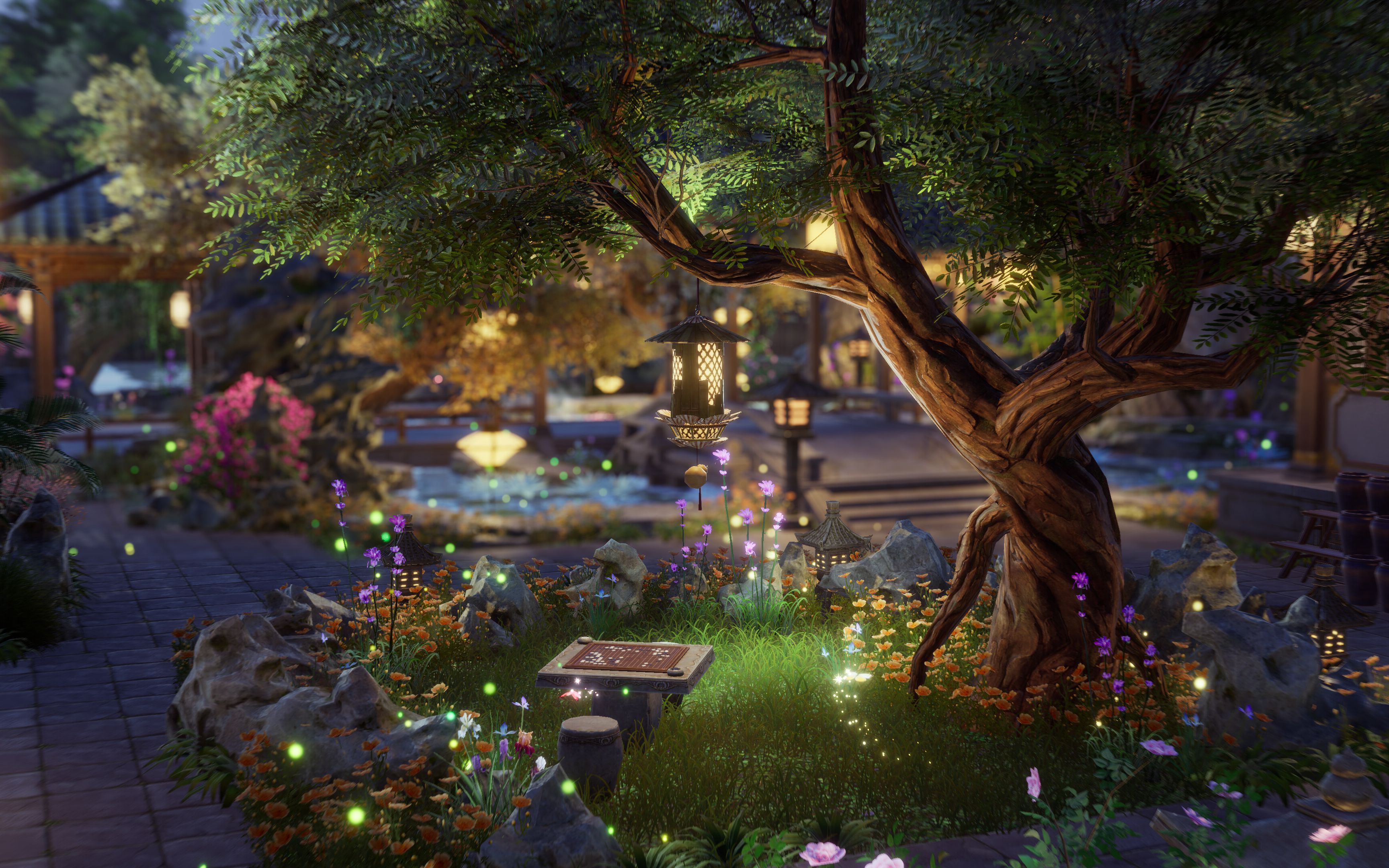 剑网3家园2000平的江南小院夜景也能美如画31号地皮瓜集市场