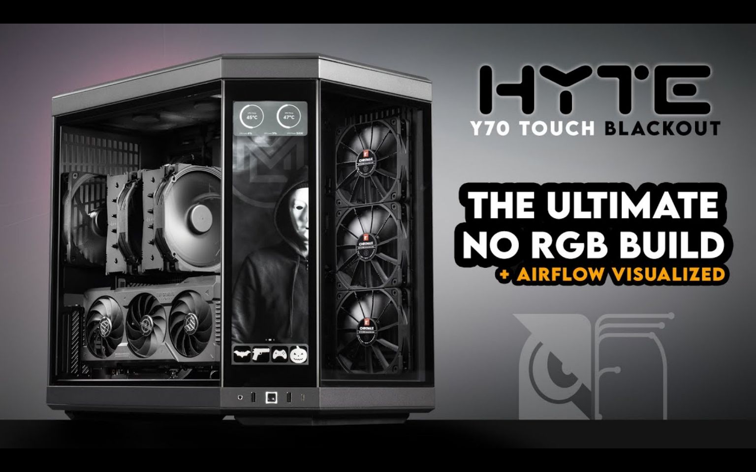 【4k】新款hyte y70 touch海景房机箱全黑风冷无光污染工整舒适装机