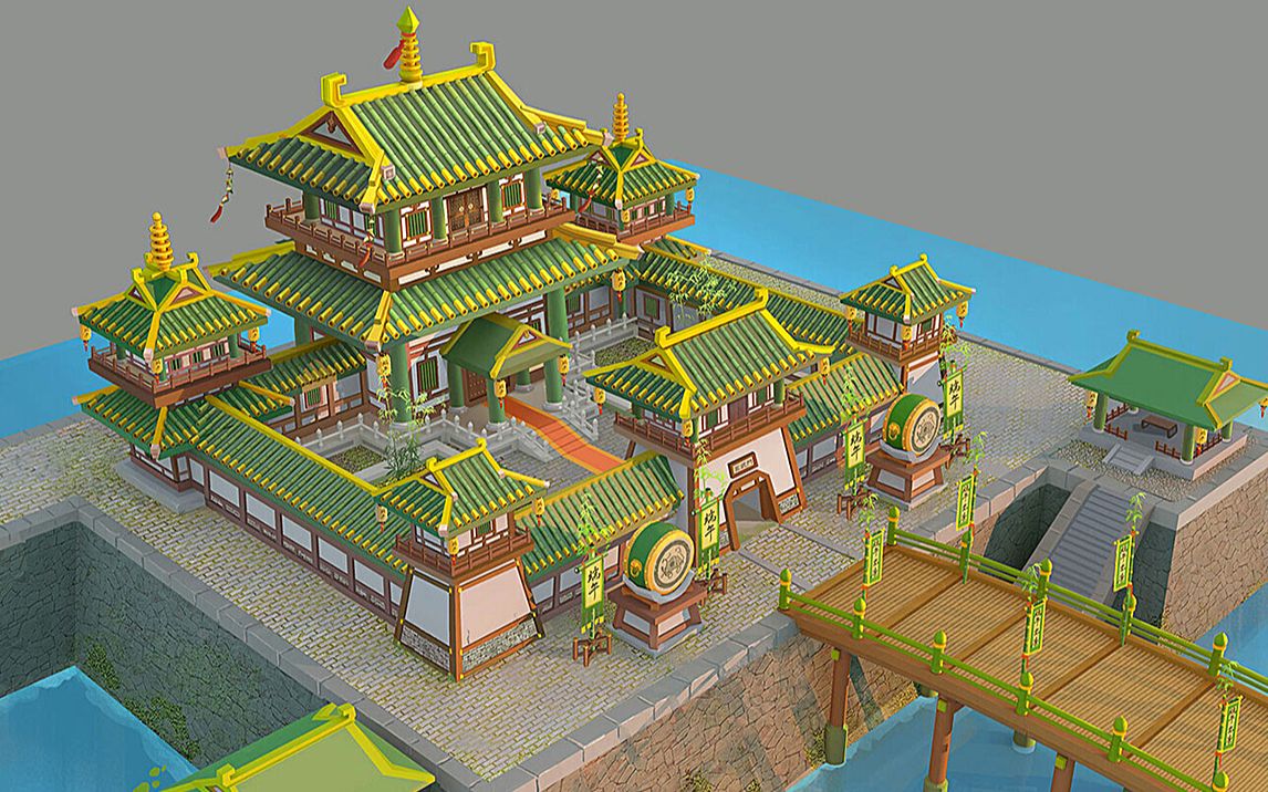 【3dmax】简单大型古风建筑场景搭建,3d场景结构思路分析