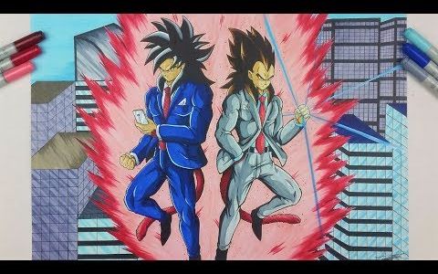 【手绘】【搬运】【龙珠】超四悟空与贝吉塔 西装版 tolgart