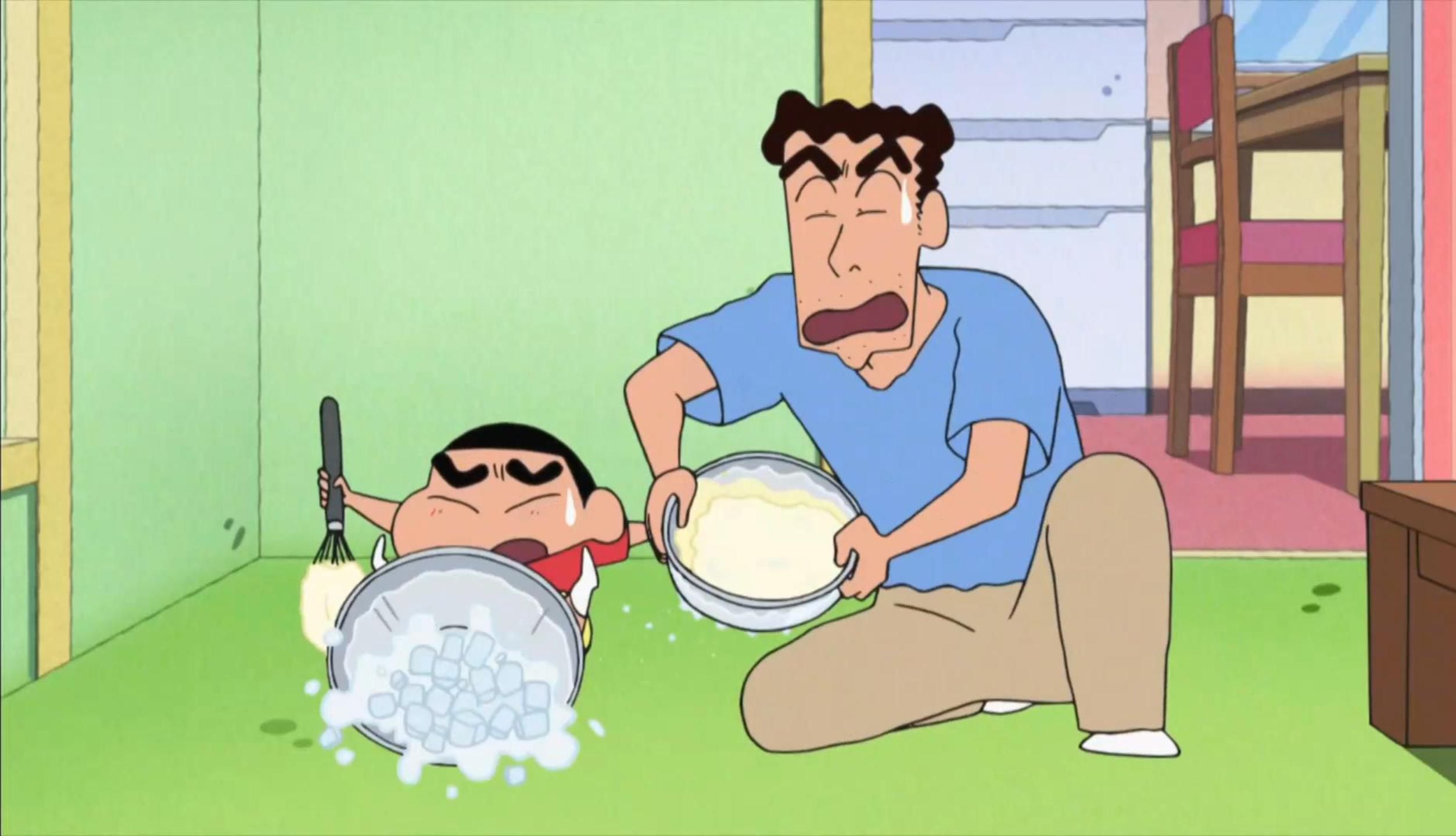 【蜡笔小新】野原父子一起做冰淇淋,成品美伢很喜欢哦