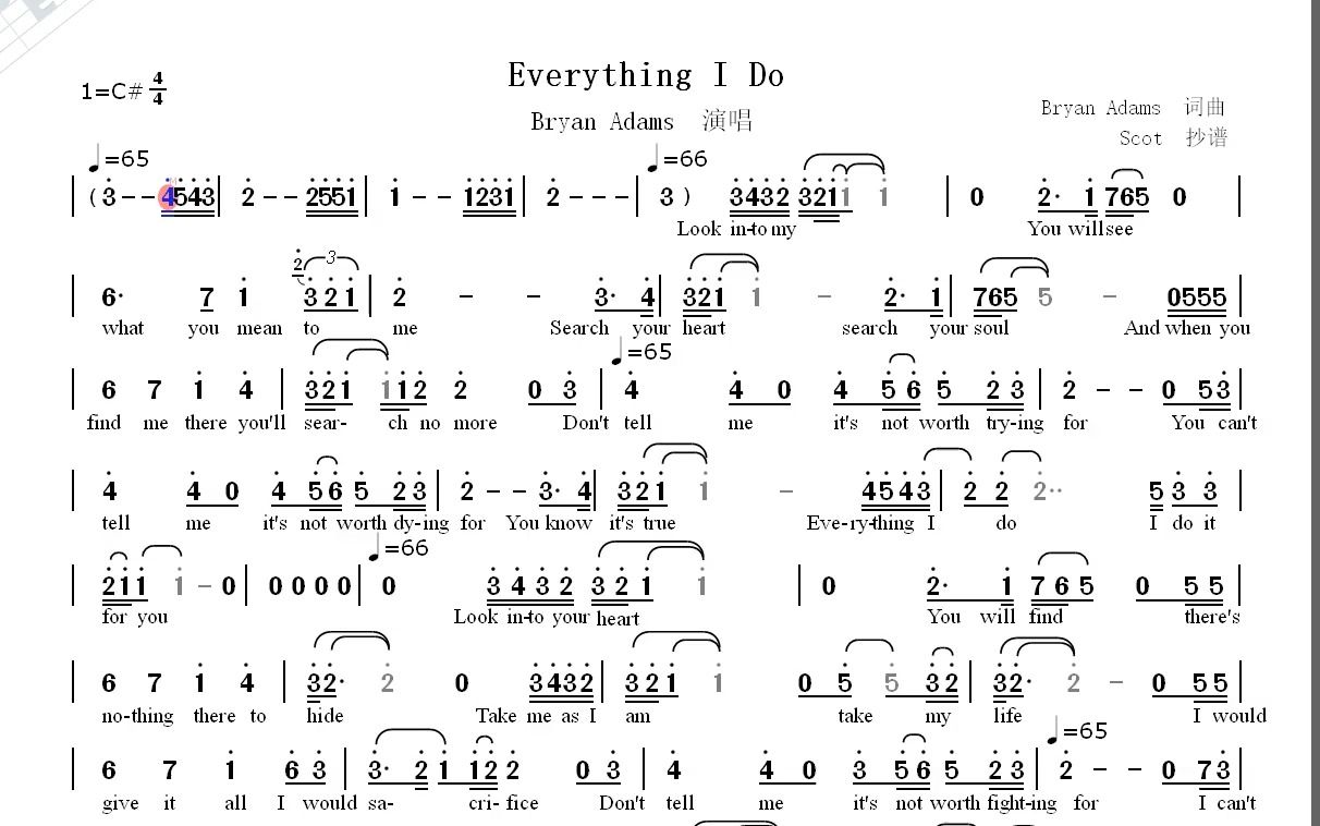 [图]Everything I Do（Bryan Adams演唱）--动态简谱