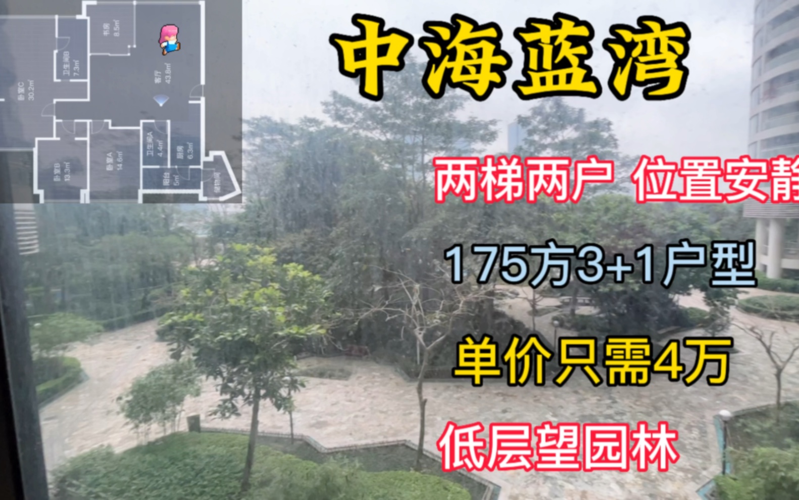 中海蓝湾,单价只需4万,两梯两户,175方3+1户型,低层望园林位置安静哔哩哔哩bilibili