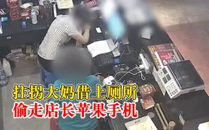 Download Video: 拄拐大妈借厕所偷走店长苹果手机，店长：睡着了没注意，很无语