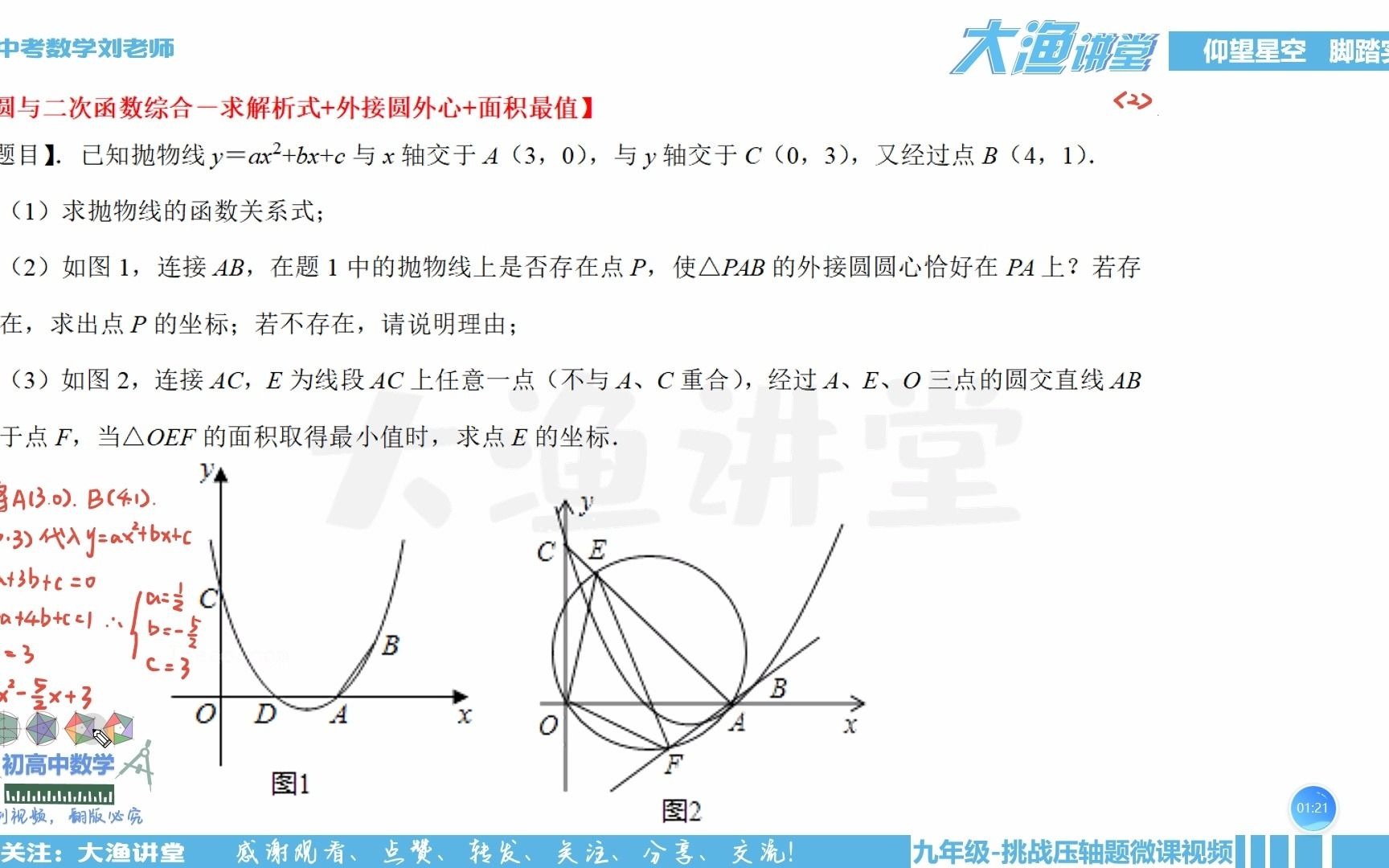 圆与二次函数综合求解析式+外接圆外心+面积最值哔哩哔哩bilibili