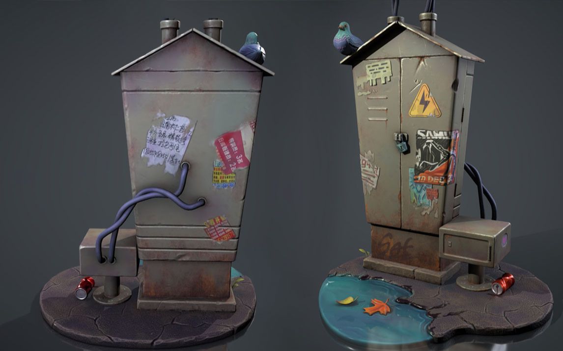 次世代游戏场景道具"电箱"案例材质贴图教学,低模搭建 高模雕刻 拓扑