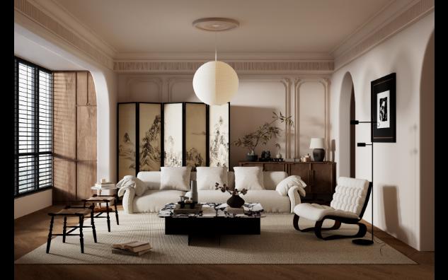 法式中古风客厅效果图灯光表现全流程