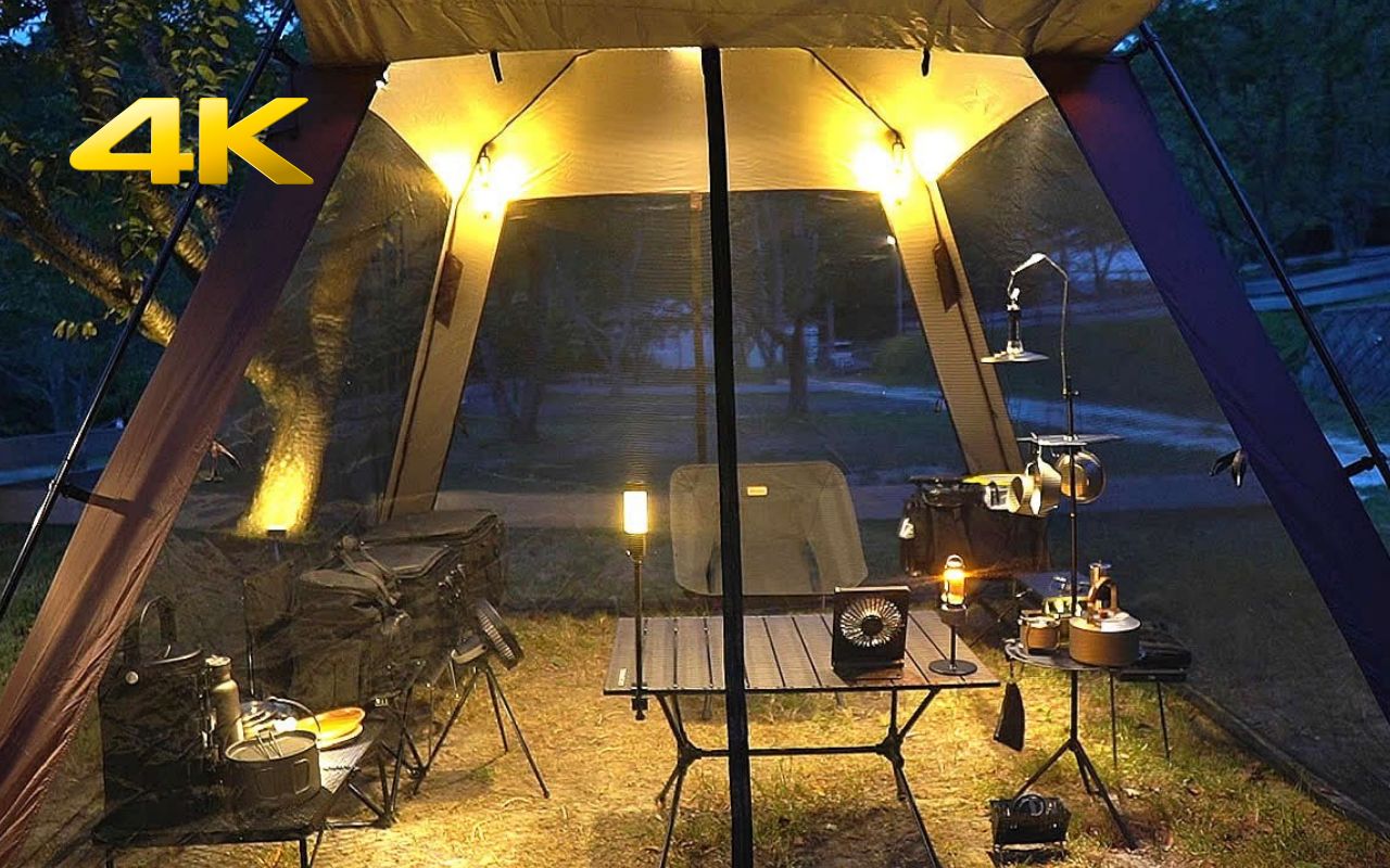 装备大爷在公园搭帐篷露营车中泊 | 作者:little camper