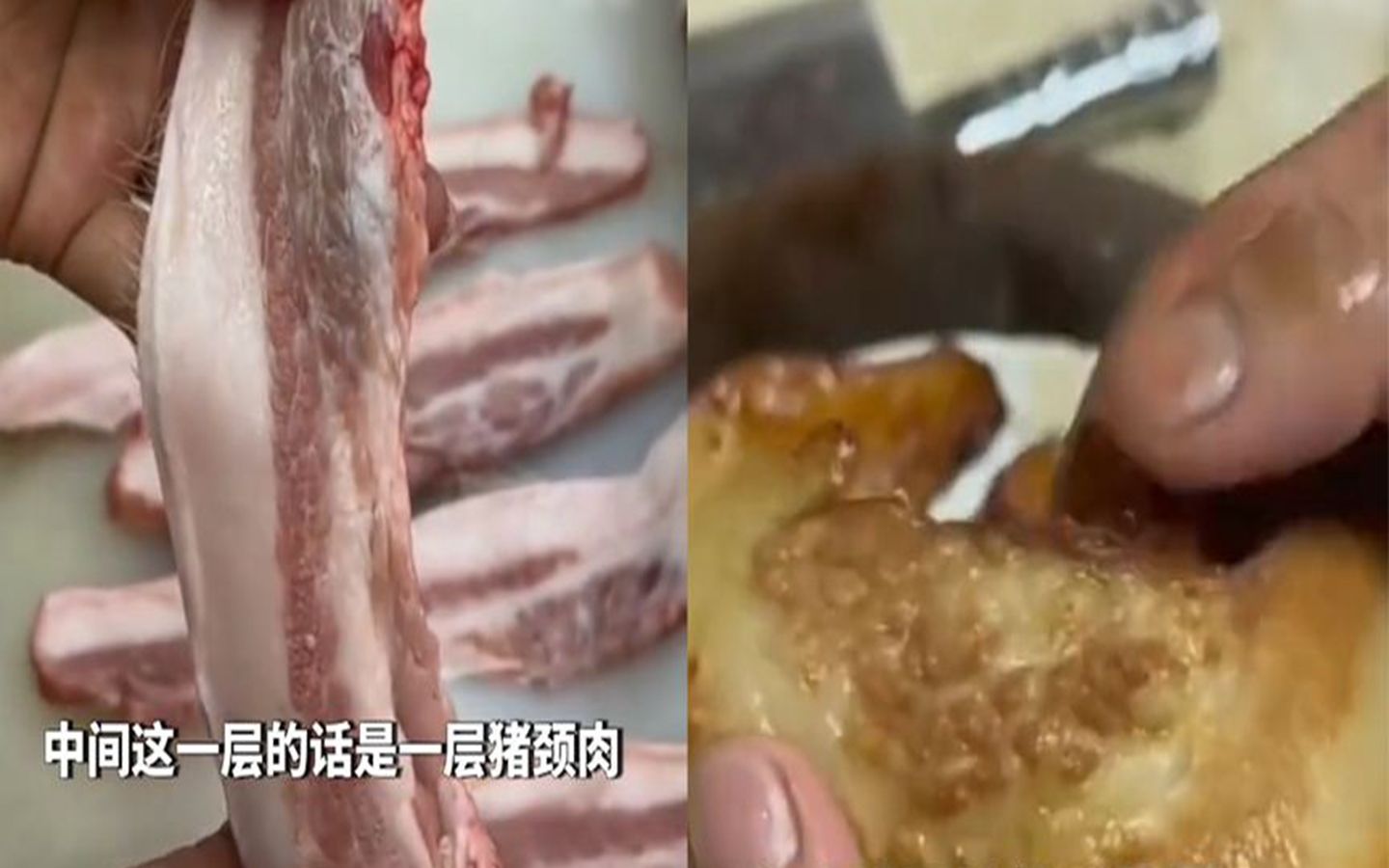 攤主曬生肉與淋巴肉,上手一摸立馬分辨毒肉,炒熟一粒