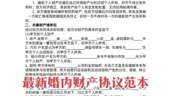 最新婚内财产协议范本由宁夏天盛律师事务所董克仁律师团队提供哔哩哔哩bilibili