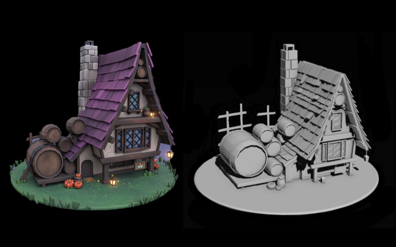 【3dmax建模】卡通场景模型布线 零基础模型建模房屋 3d游戏场景建模