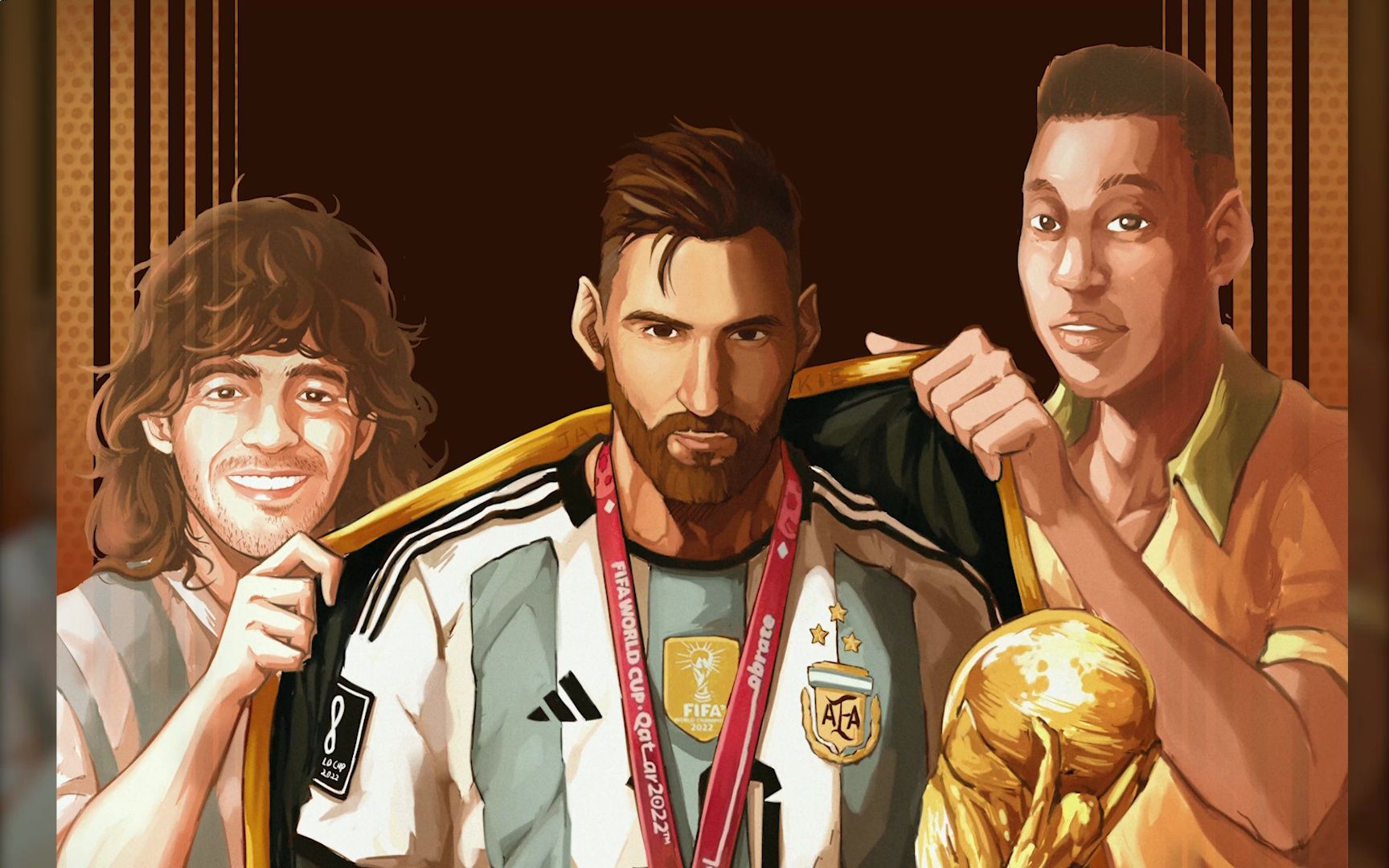 新王加冕,球王梅西!三代球王同框插画