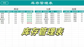 一个Excel表格搞定库存管理，包含入库，出库，库存预警等功能