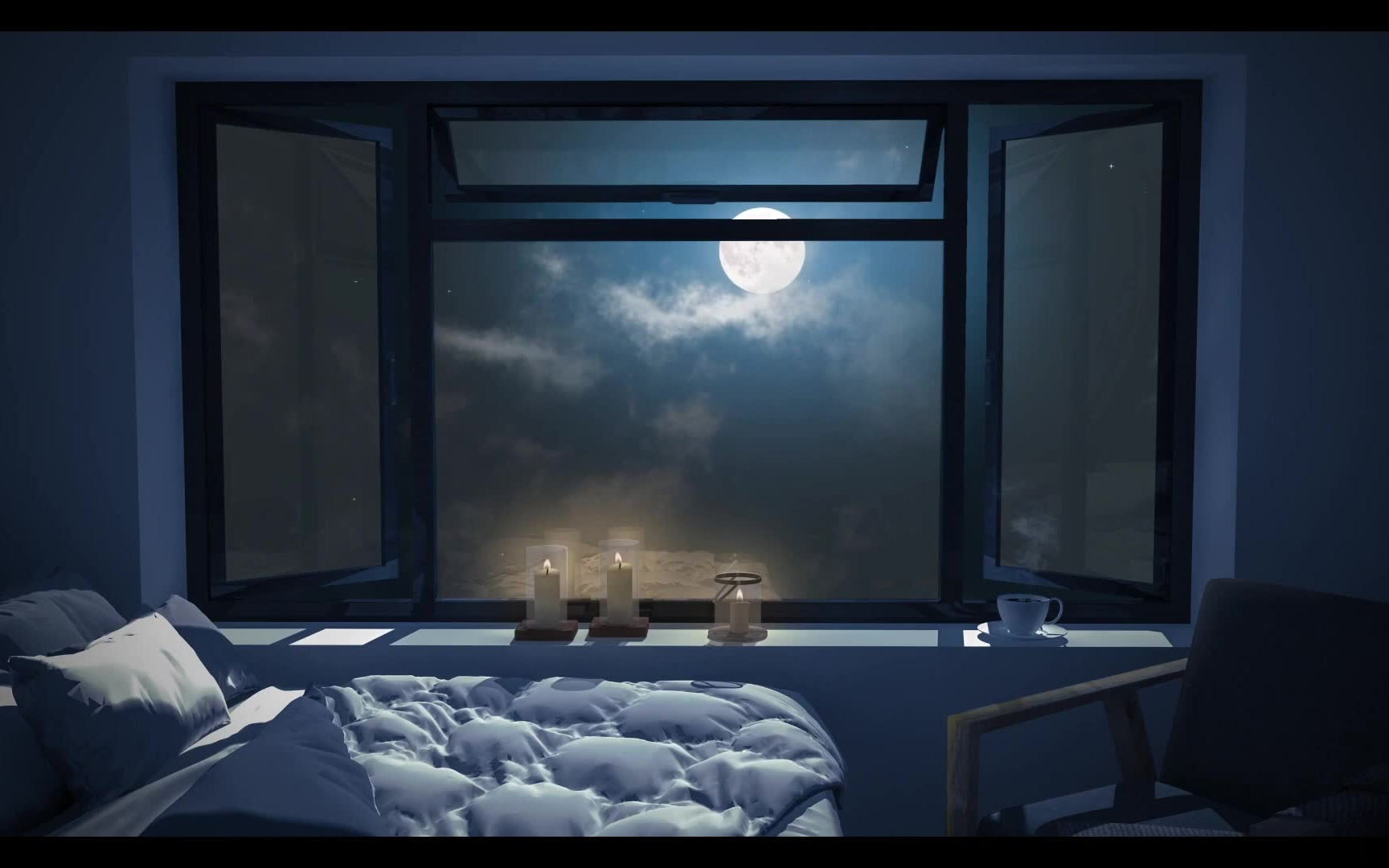 【白噪音】休息减压睡觉安静舒缓压力 | 月光下温馨的房间 | 平静祥和