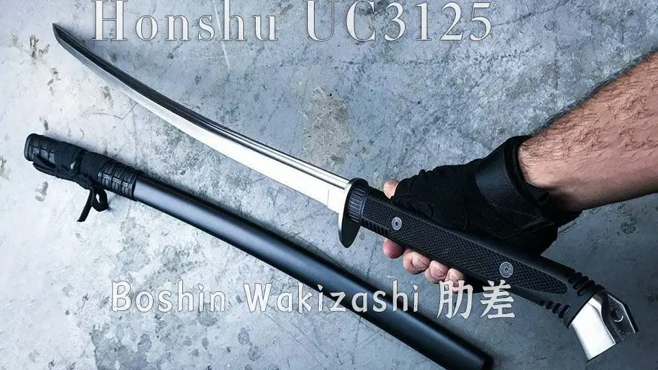 HONSHU本州Honshu Gladiator Sword锻面刃黑色TPR手柄黑色皮鞘古罗马角 