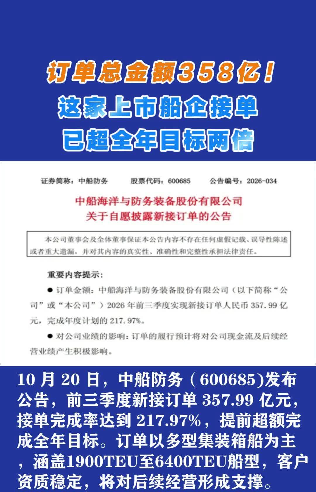 中船防务前三季度订单大幅超标