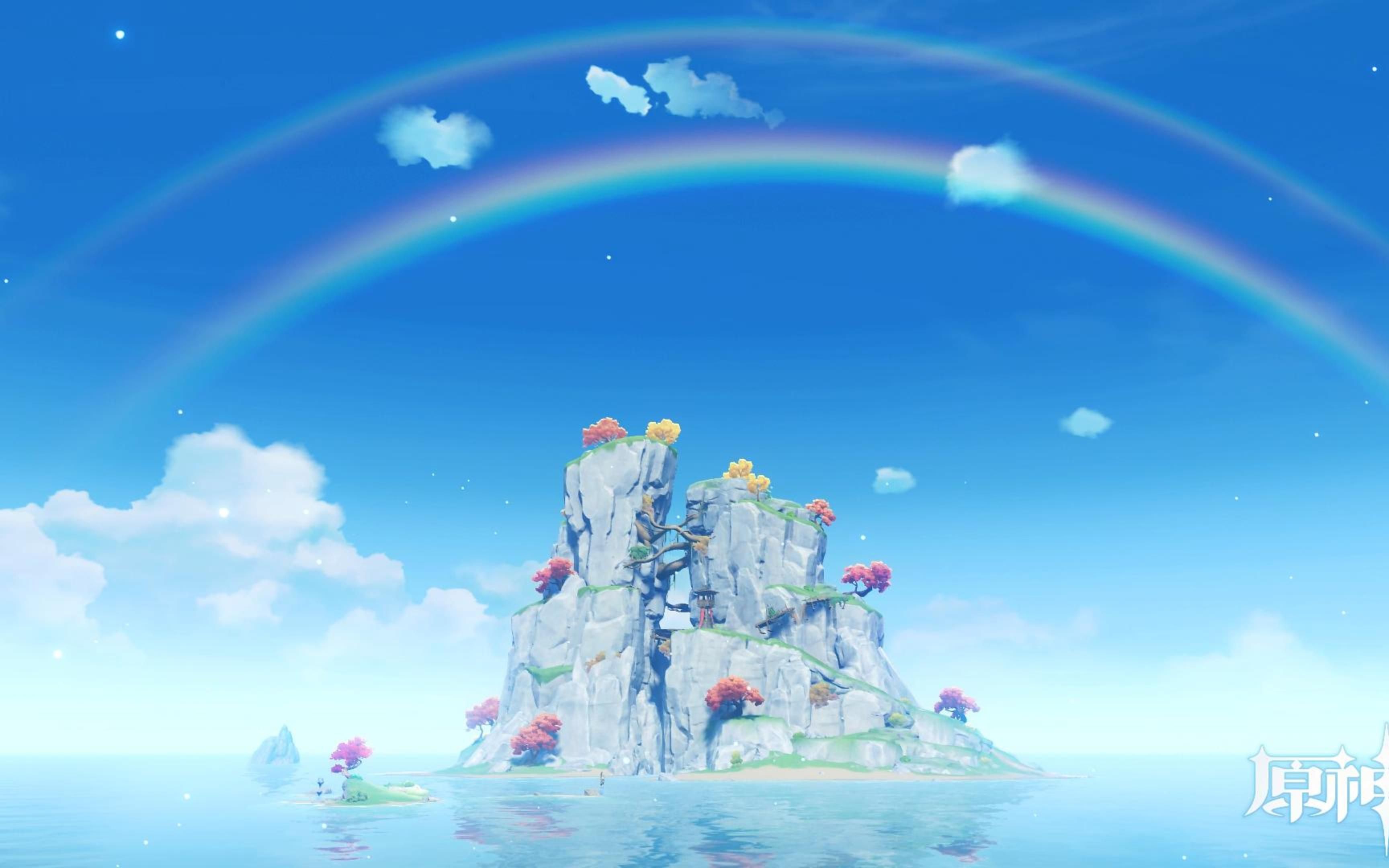 【原神】出现概率极低,我的原神海岛大世界里出现了彩虹.