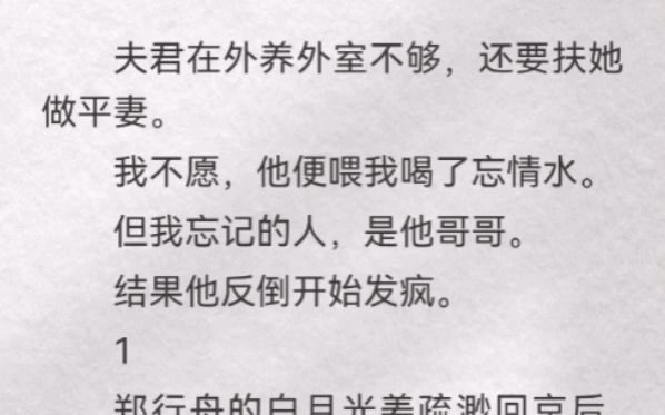 (此间请教)夫君在外养外室不够,还要扶她做平妻.我不愿,他便喂我喝了忘情水.但我忘记的人,是他哥哥.结果他反倒开始发疯.哔哩哔哩bilibili