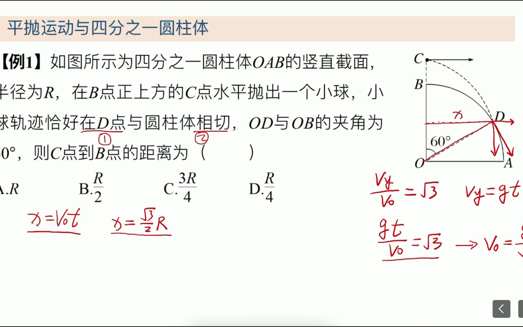 曲线运动考点37 平抛运动与四分之一圆柱体