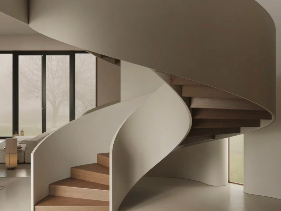 艺术漆加旋转楼梯带来的高级感和层次感,大气