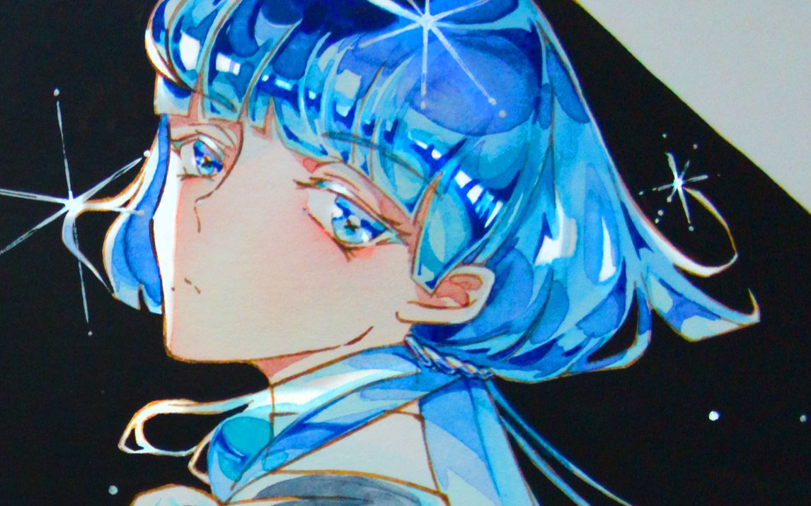 【水彩手绘】如果宝石之国有蓝色妖姬--投稿改图