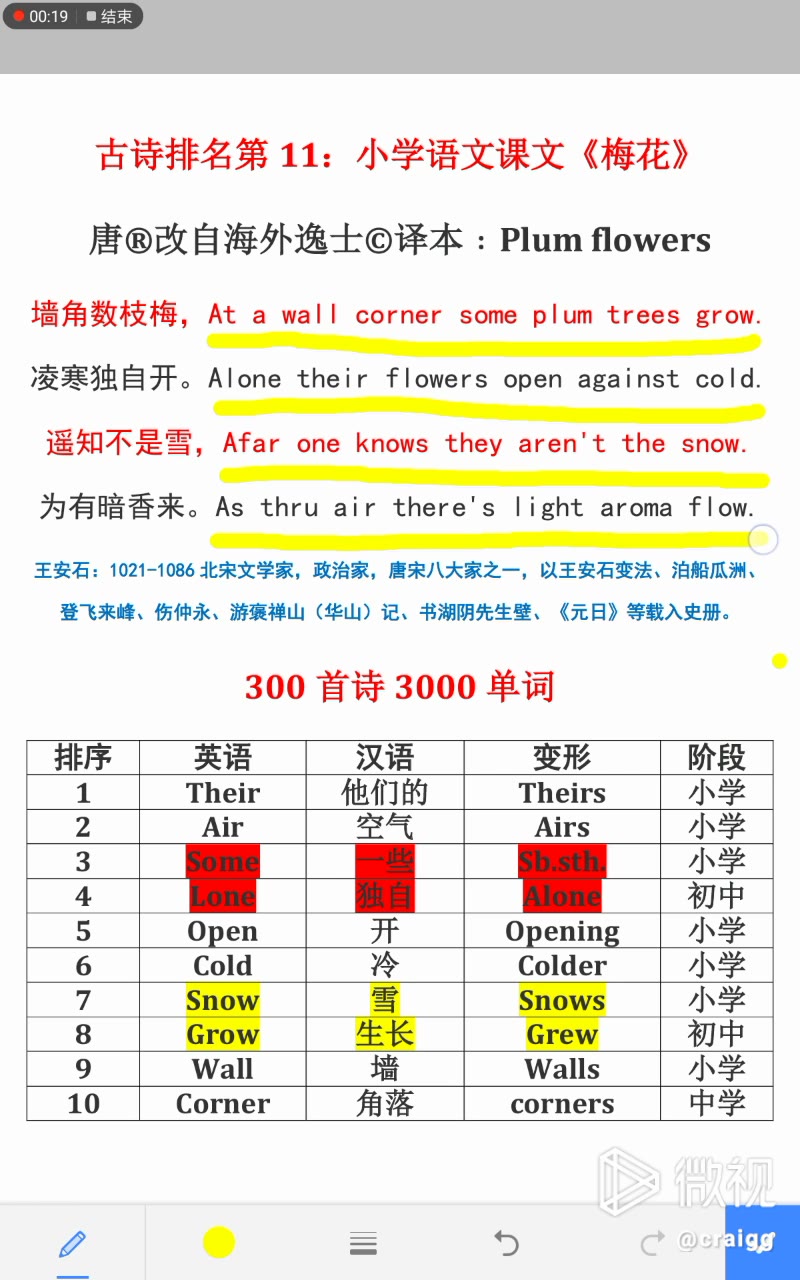 小学课文王安石《梅花》中英双语对照版哔哩哔哩bilibili