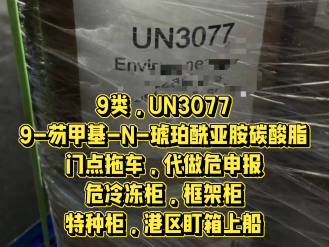 9类,UN3077,9芴甲基N琥珀酰亚胺碳酸脂,门点拖车,代做危申报,危冷冻柜,框架柜,特种柜,港区盯箱上船哔哩哔哩bilibili