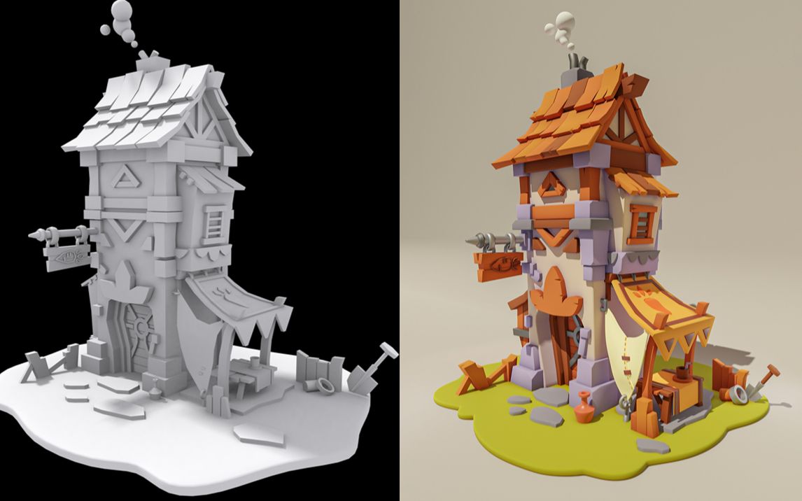 3d场景建模≯卡通小木屋3dmax建模全流程制作教学