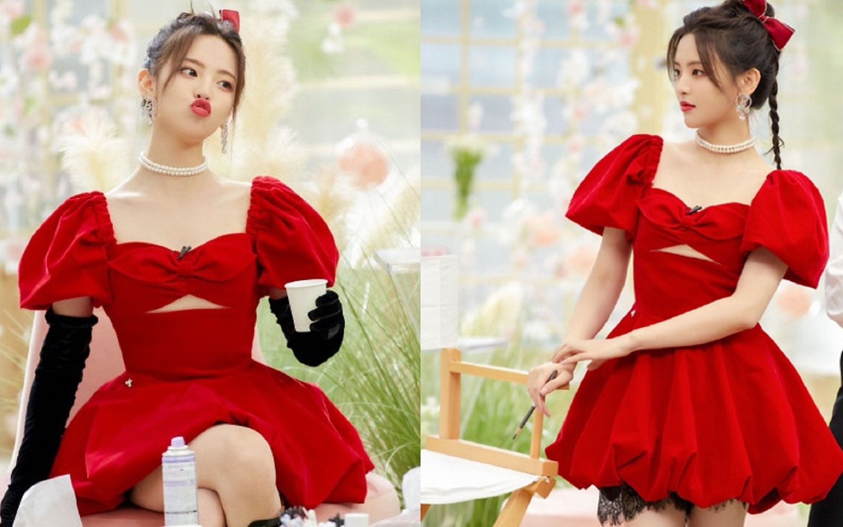 杨超越红色蓬蓬裙造型曝光 可爱俏皮宛如在逃公主