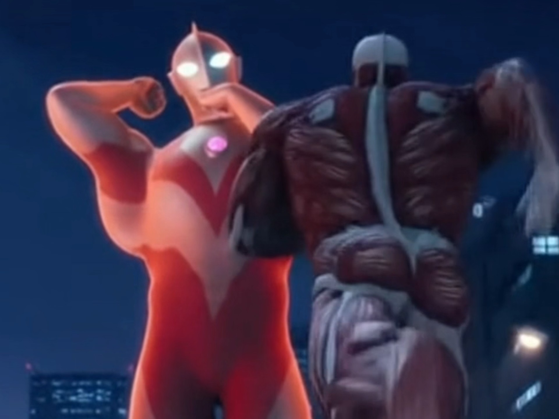 用sora生成艾伦变身奥特曼与超大型巨人对抗