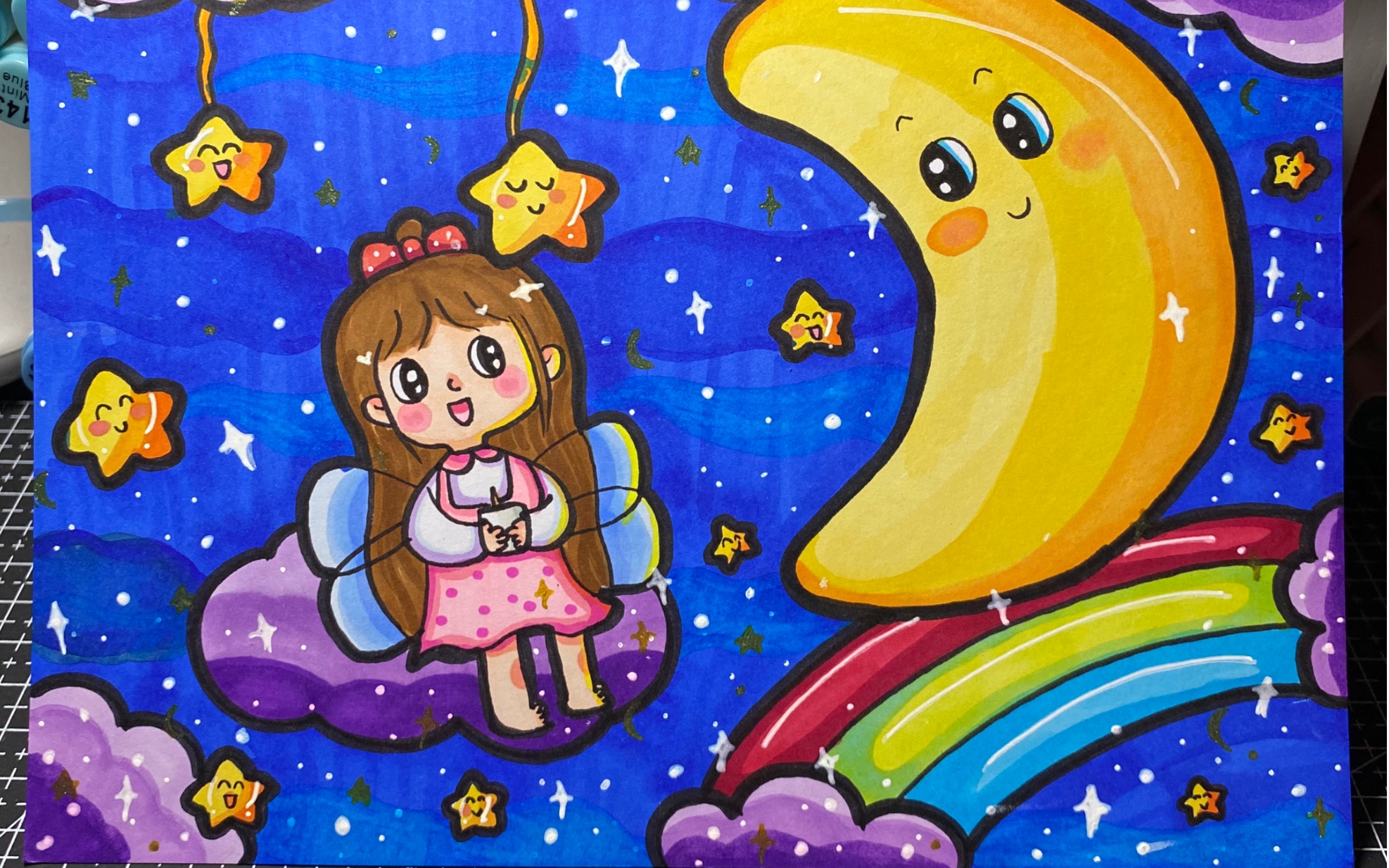 原创儿童画我和月亮