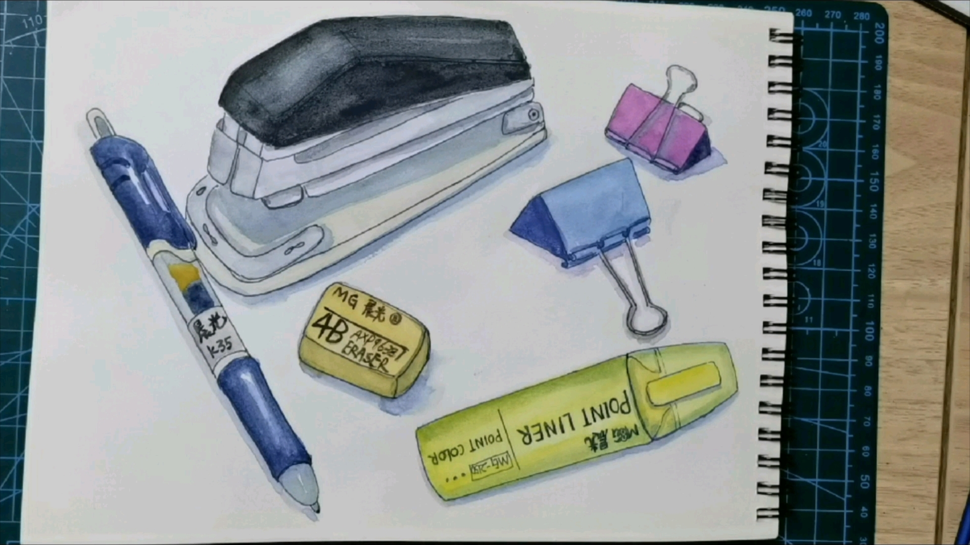 钢笔淡彩|我的办公室文具天团