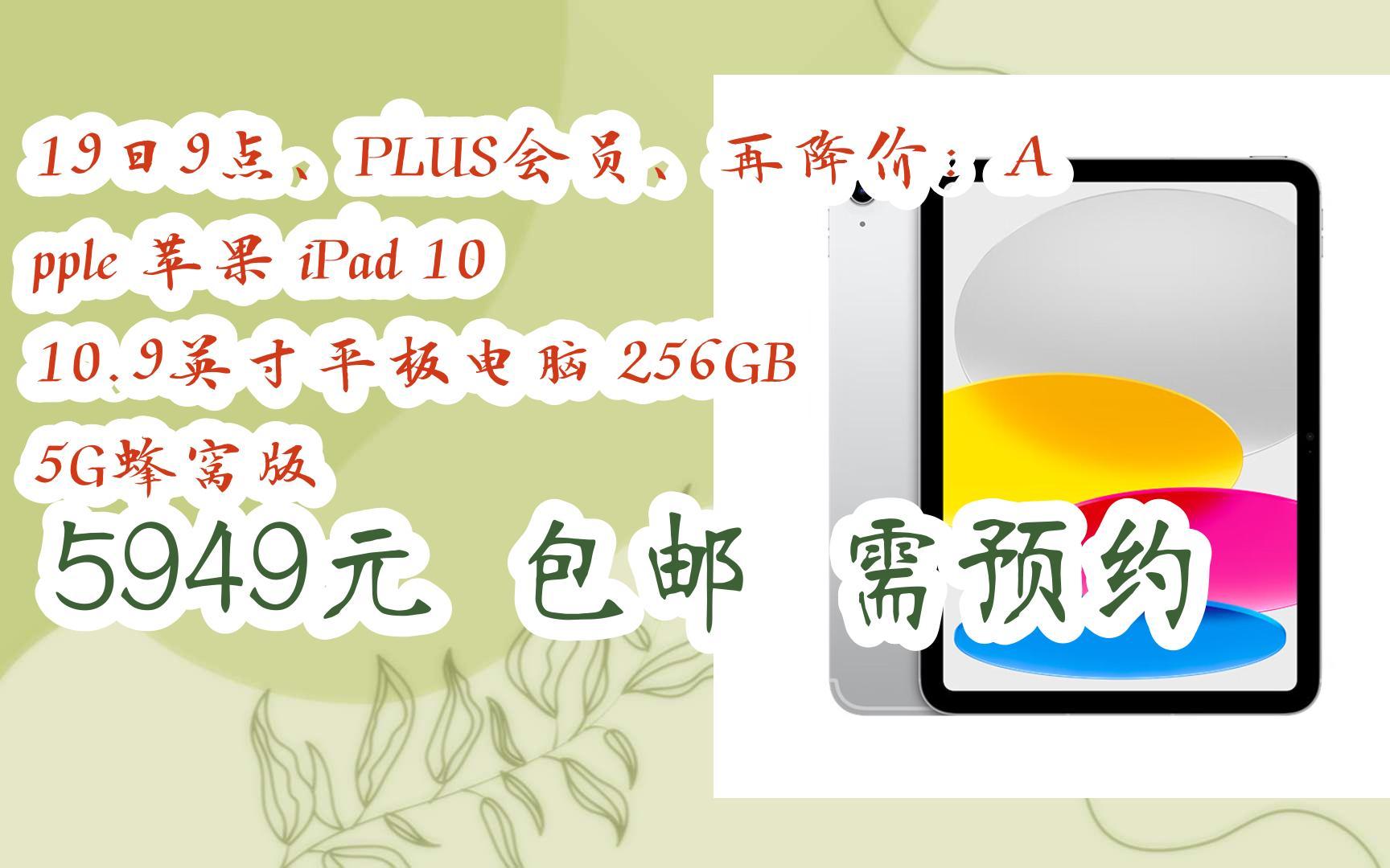 [捡漏价]19日9点,plus会员,再降价:apple 苹果 ipad 10 10.
