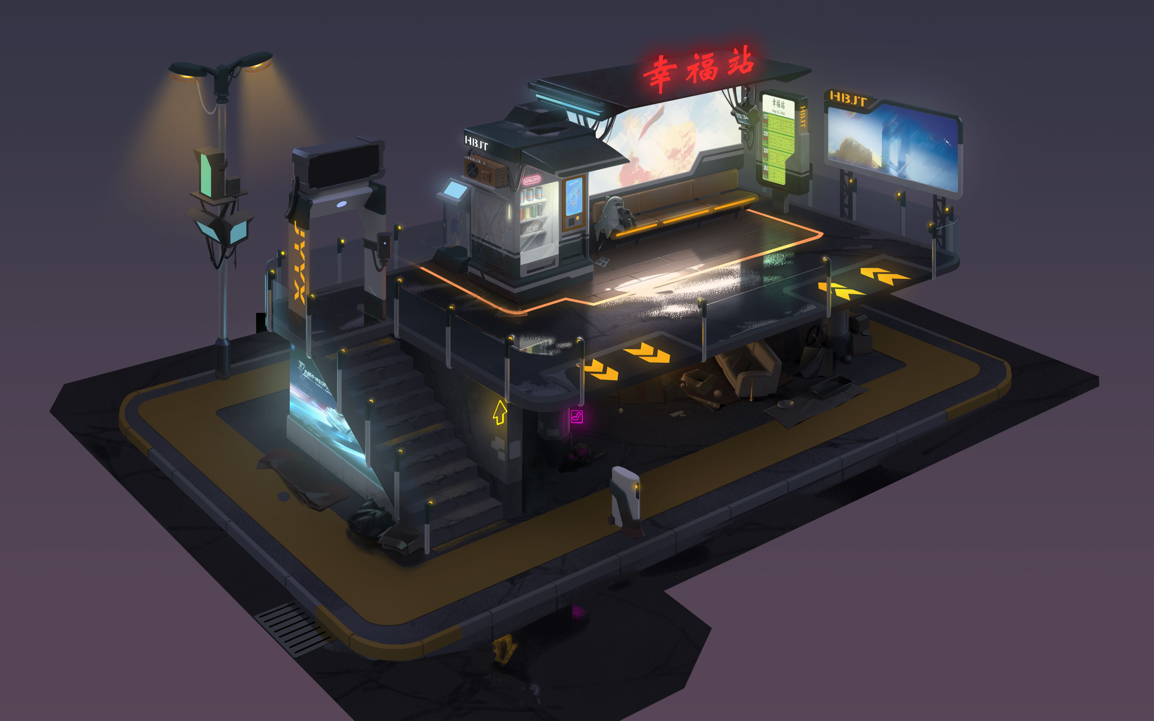 【团练课堂】单体建筑设计——赛博朋克车站(1)透视与体积构建