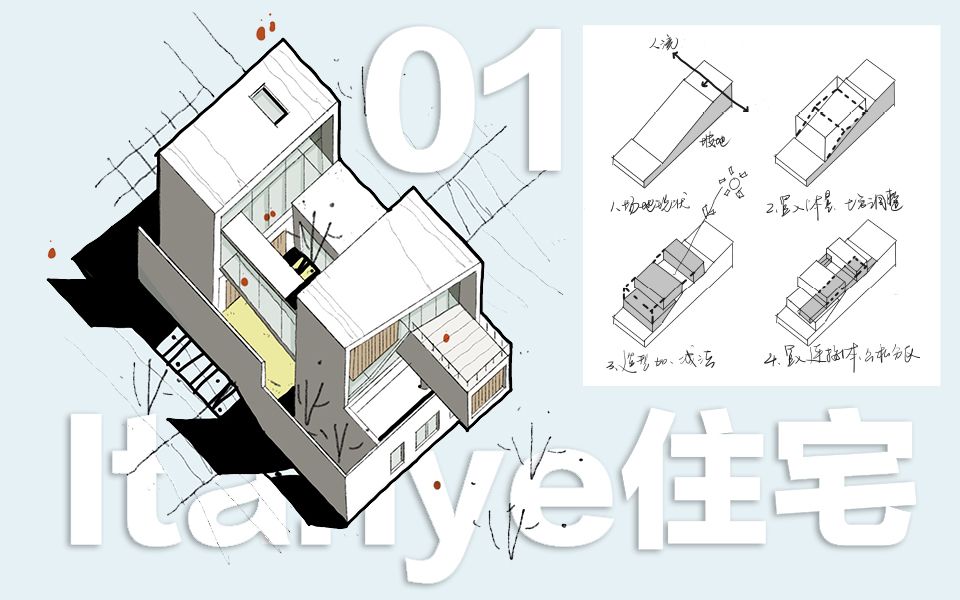 建筑案例解析vol.01丨抄绘演示分析丨居住类案例丨Itahye住宅哔哩哔哩bilibili