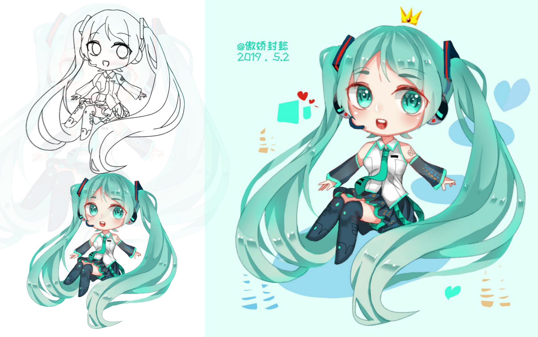 【画世界指绘】画q版初音全身,超级可爱的翻车现场,最后竟然做成了