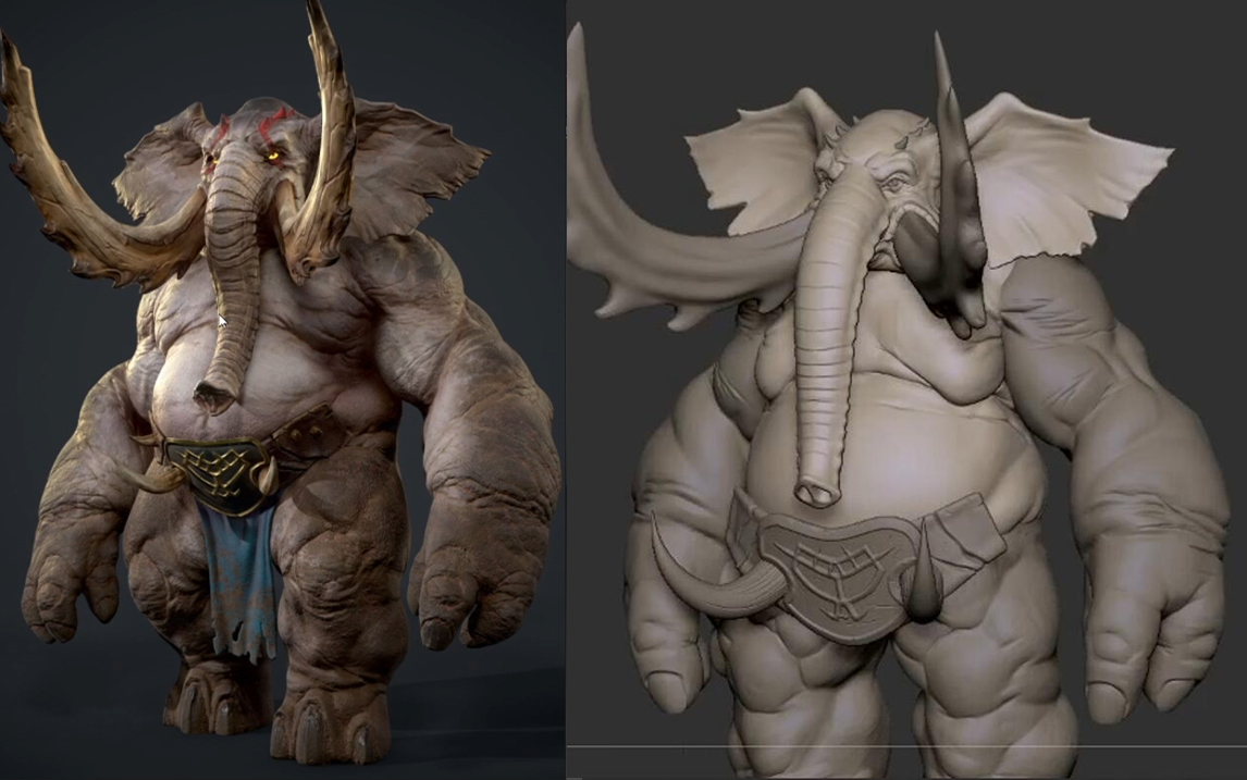 【zbrush雕刻】从零开始教你大象模型雕刻,zb动物高模制作教程哔哩哔哩bilibili